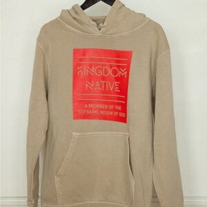 Tan Hoodie with Red Graphic